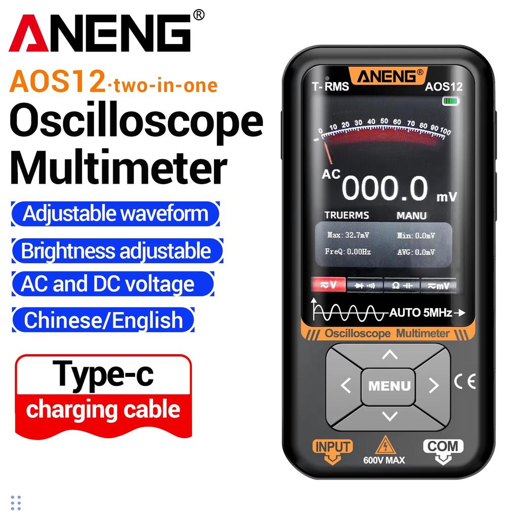 2026 ANENG AOS12 Intelligent 2in1 Oscilloscope Multimeter 5MHz 48MSa/s High Precision Portable Multifunction Measuring Test Tool with Digital Display