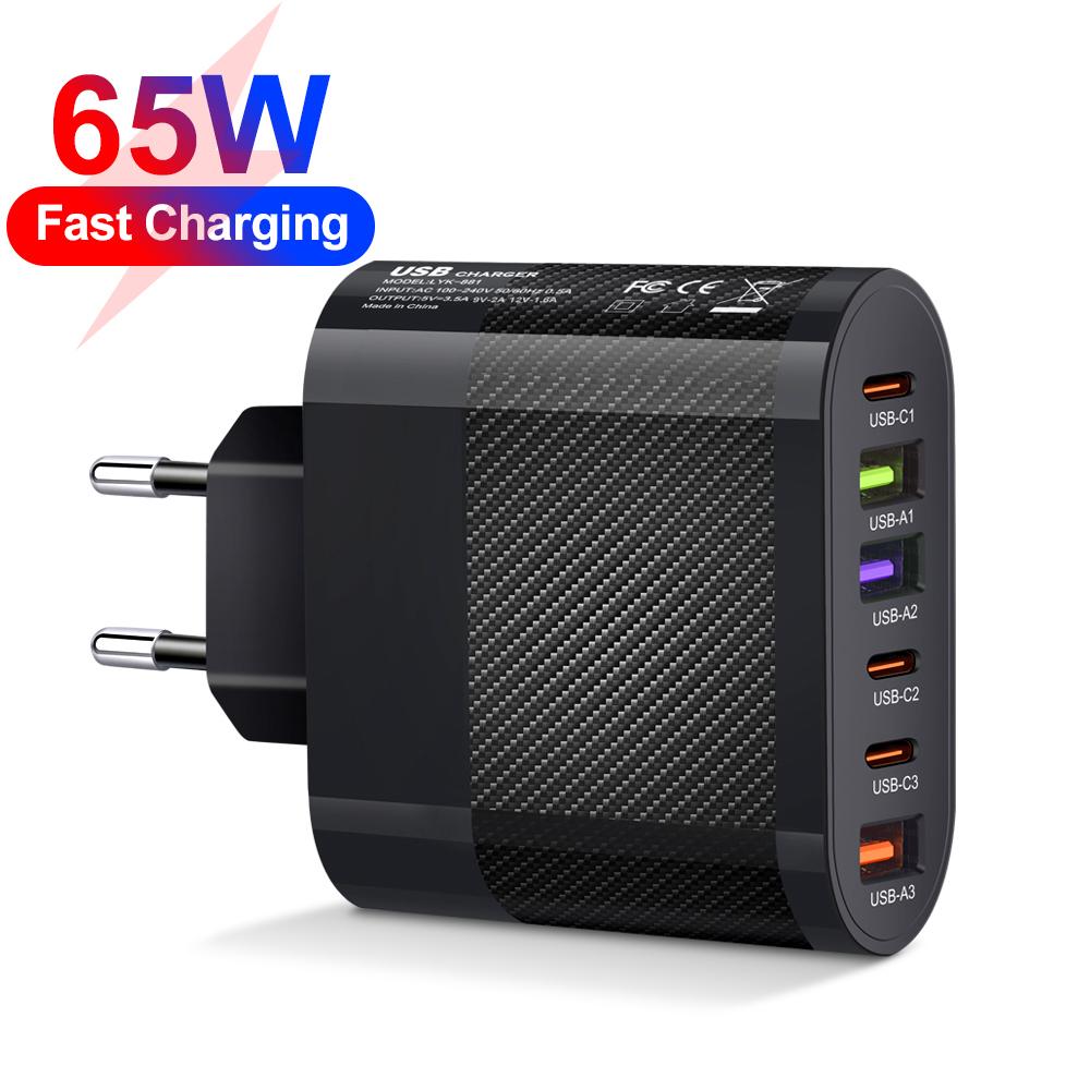 65W Type C PD USB Charger Fast Charging Support PD 3.0 QC3.0 Quick Charge Adapter for iPhone Poco Xiaomi Samsung Phone Charger