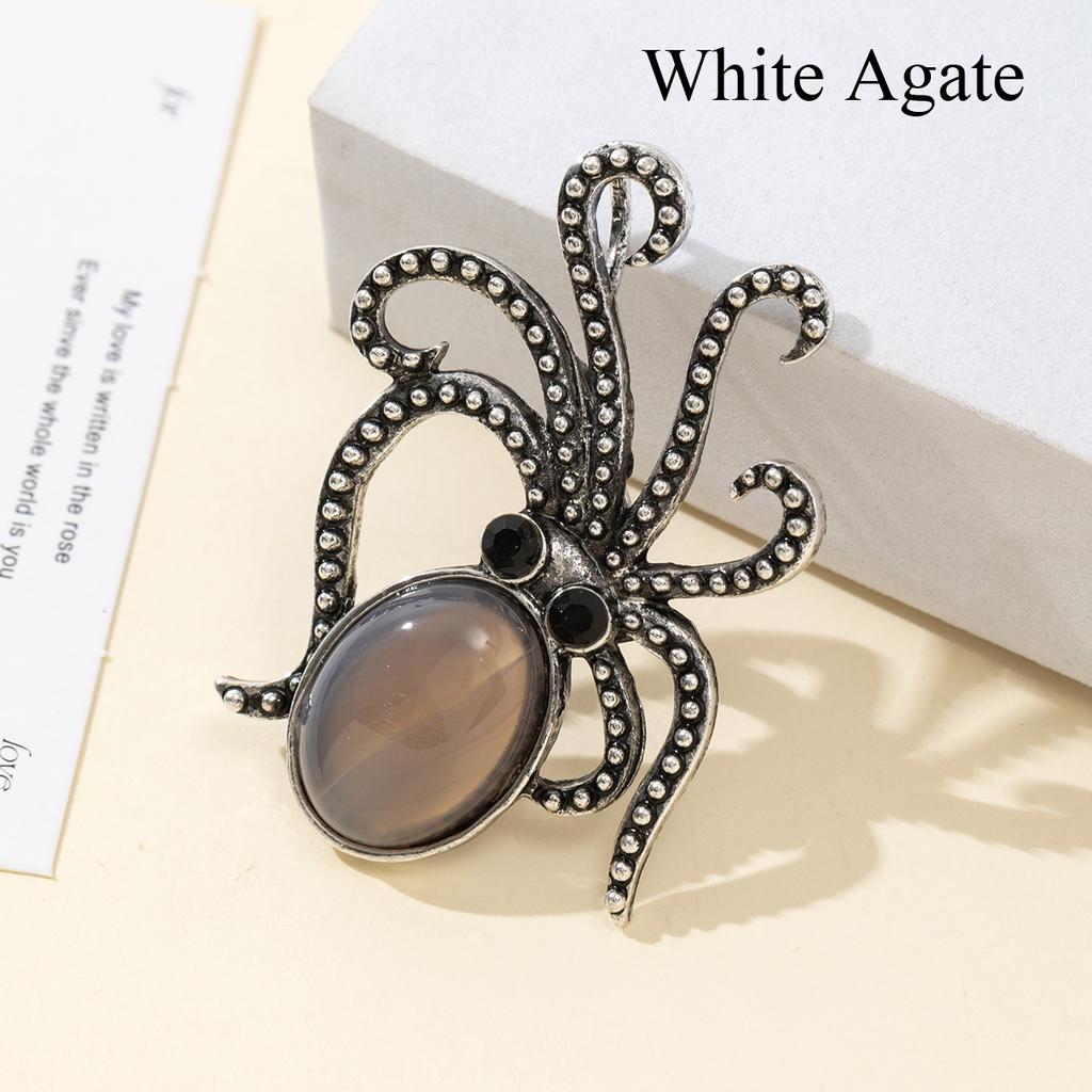 1 шт. Летние броши в виде осьминога из натурального камня в стиле океана, хрустальная брошь с аметистом, агатом, нефритом и драгоценным камнем для унисекс-ювелирных изделий на день рождения в подарок