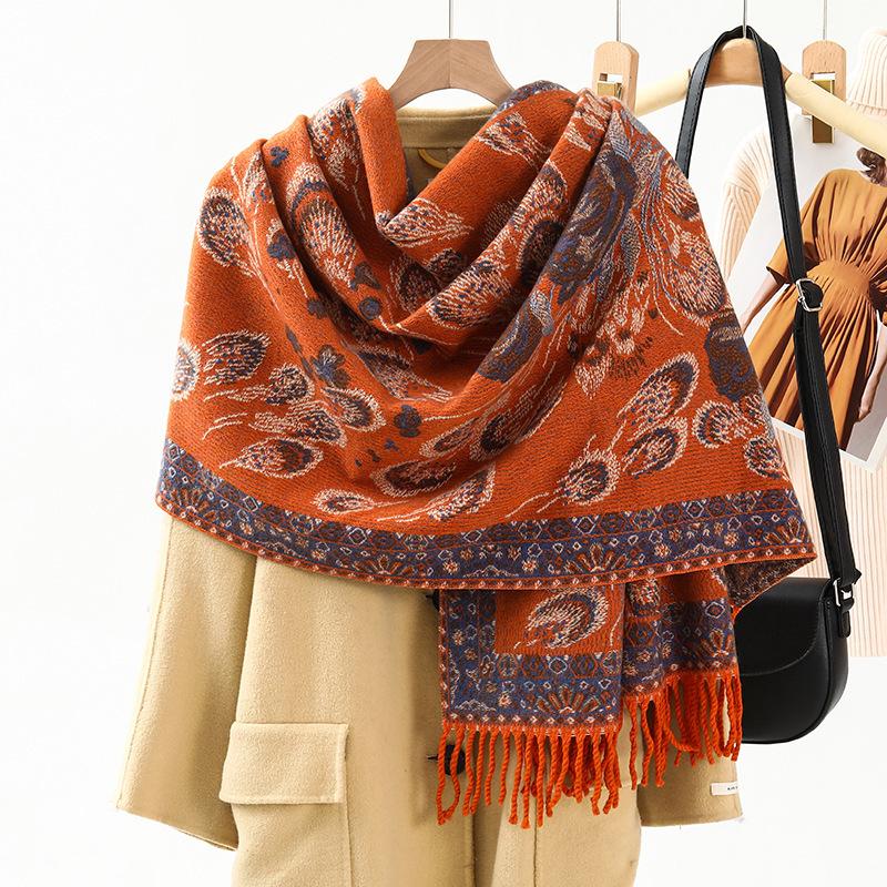 Jacquard Scarf Women's Winter Thickened Warm Ethnic Style Shawl High End New Imitation Cashmere Scarf