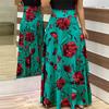 Women Short Sleeve Vintage Floral Dress Skirt Party Long Beach Clothes Maxi Crew Neck S-3XL
