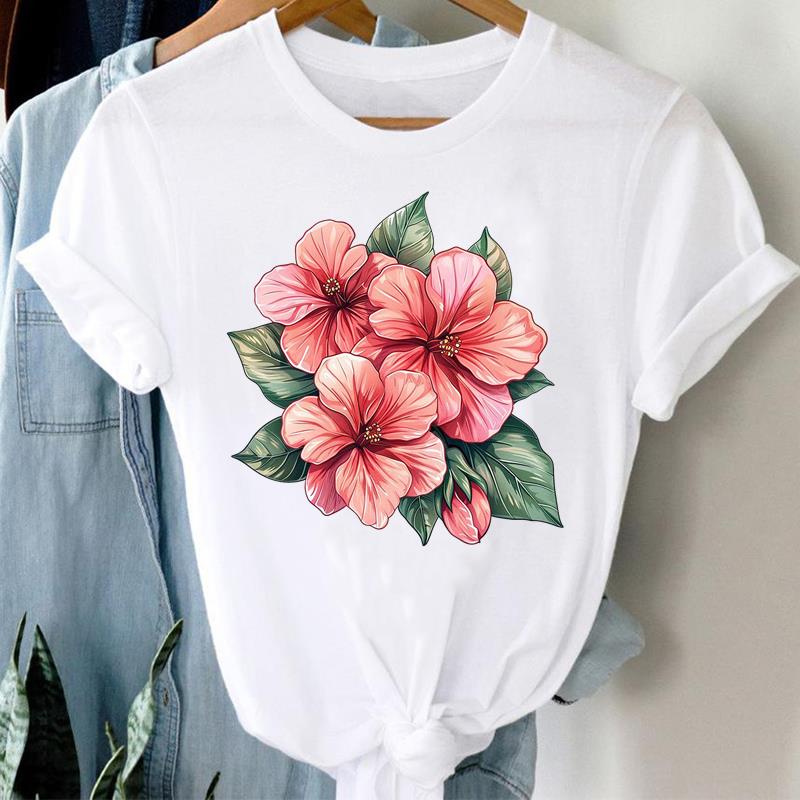 (Азиатский размер) Любовь Сердце Геометрическая Одежда Повседневная Цветочная Женская Футболка Топ Модная Футболка с Коротким Рукавом Принт Женская Графическая Футболка