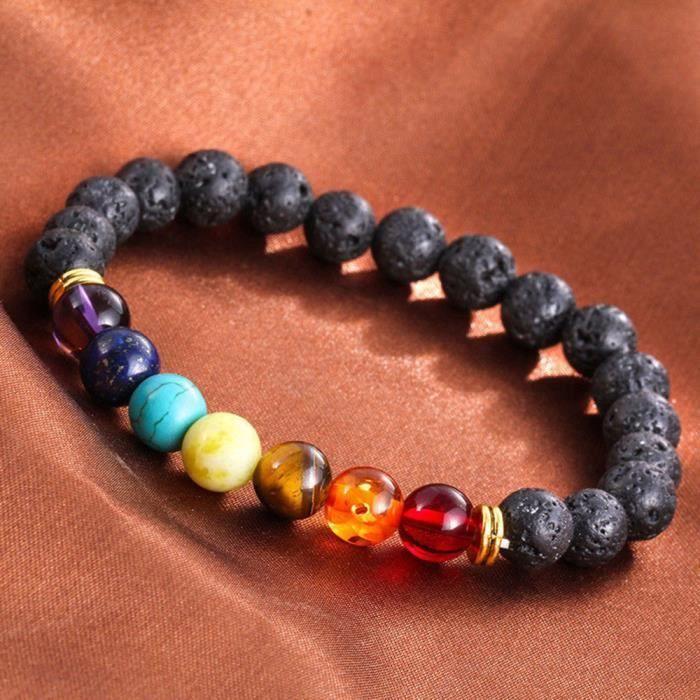 7 Chakra guérison Bracelet perles naturel pierre de lave Diffuseur Bracelet Bijoux RW1382