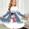 Girl Casual Snowman Print Round Neck Long Sleeve Dress Kid Princess Dress