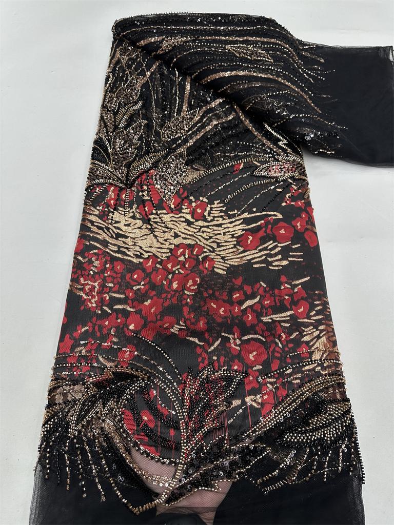 Нигерийское Новое Поступление Бисерное Сетчатое Кружево 2025 Высокое Качество Французские Пайетки Африканская Свадебная Кружевная Ткань Для Роскошного Свадебного Платья