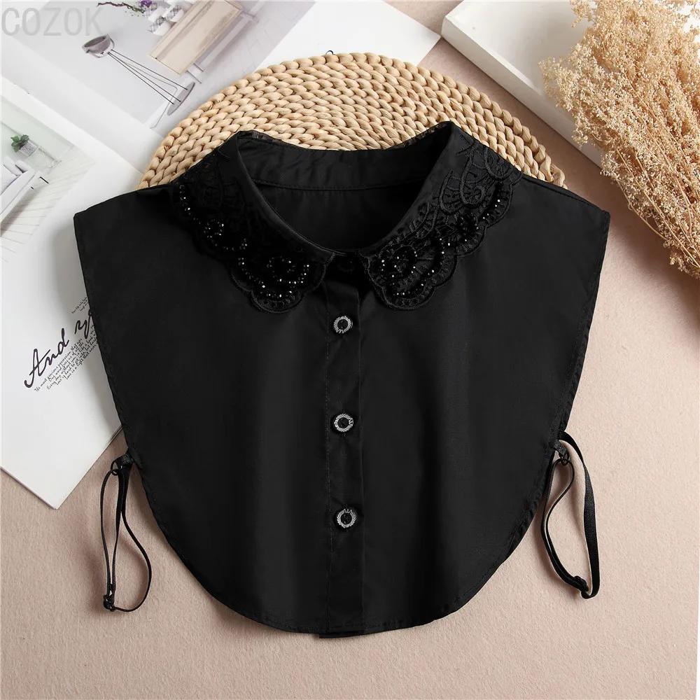Fashion Women's Embroidery Shirt Fake Collar Removable Mujer Faux Cols White Sweater False Collar Lapel Shirt Blouse Detachable