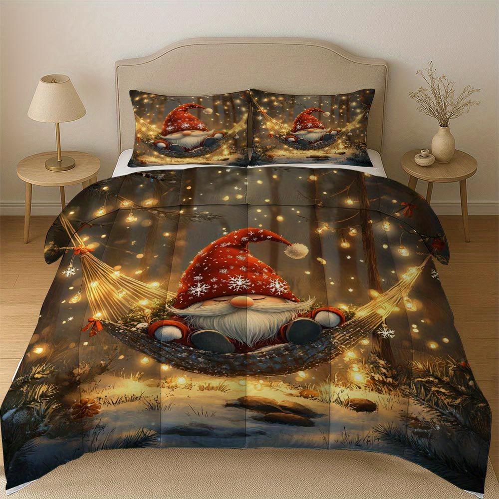 Latacaca 3 предмета Рождественский гном Набор лоскутного одеяла толстое одеяло Набор Уютное одеяло Постельный набор 1 Одеяло + 2 Наволочки Идея для праздничного подарка
