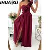 Summer Spring Sleeveless One Shoulder Flanged Lower Slit Women's Dress Women
