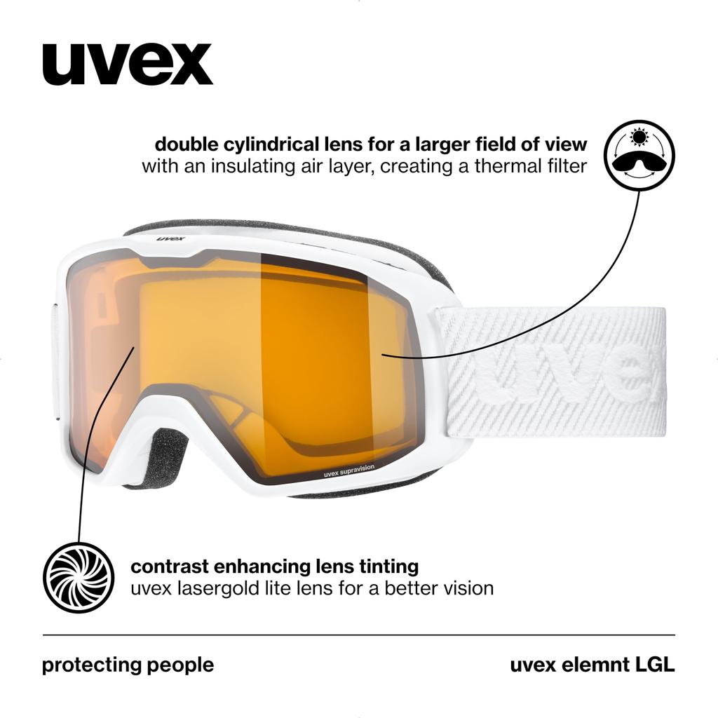 Uvex Двойные очки для лыж и сноуборда Element LGL Детские очки, Линза, Антизапотевание, Совместимые,