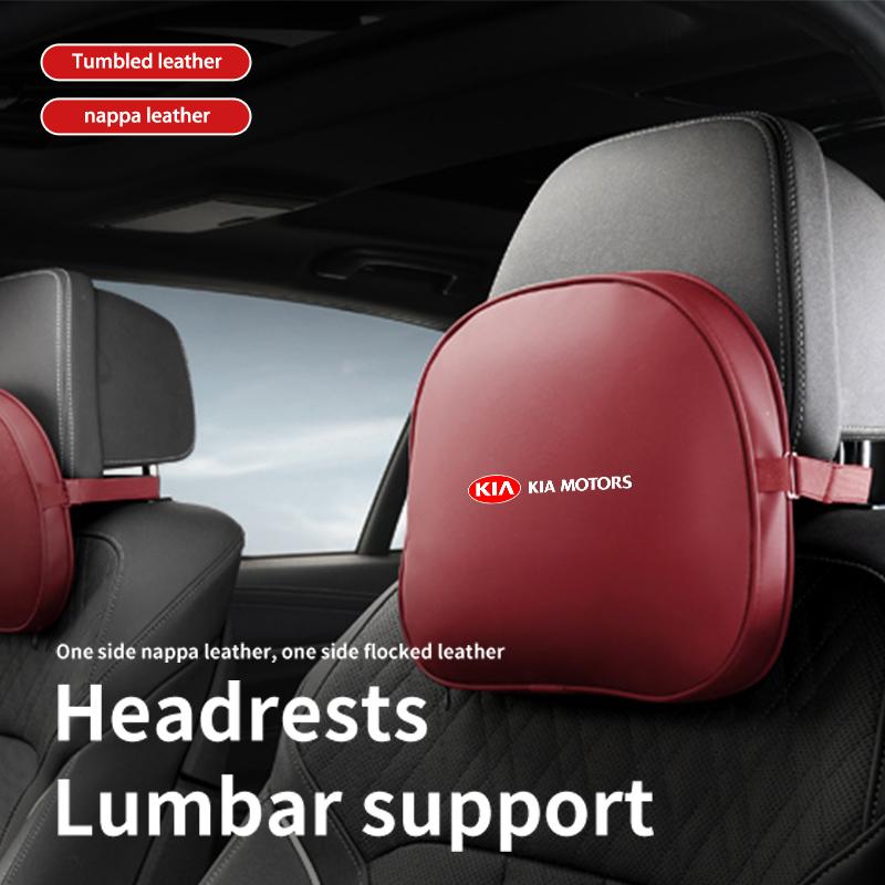 For KIA Car Leather Headrest Neck Support Seat Waist Cushion Pillow Auto Accessories Sorento Stinger Soul Spectra Niro Cadenza MF1