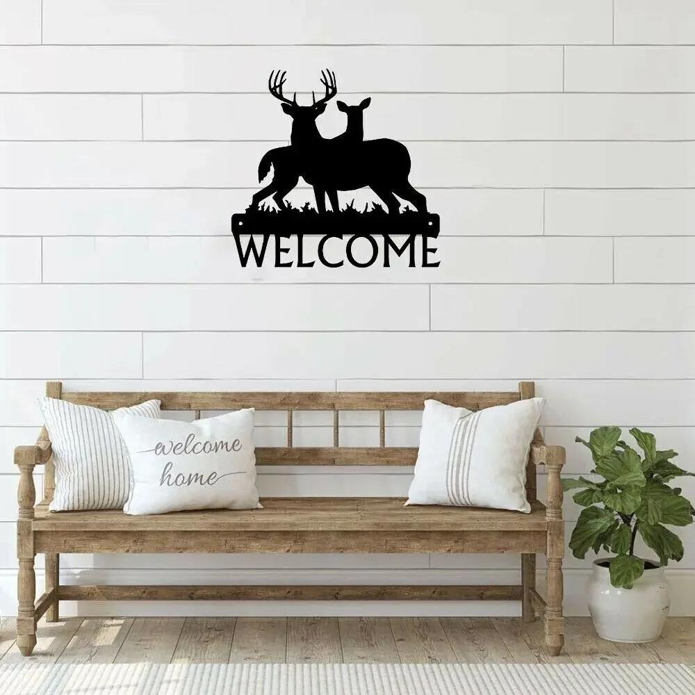 Deer Buck Artwork Shape Wall Stickers Family Shape Welcome Sign Artwork Ideal for Wildlife Enthusiasts and Home Decor