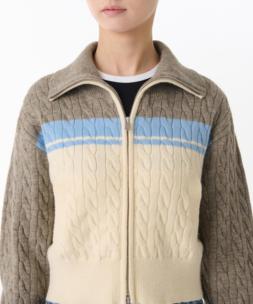 MUSINSA STANDARD WOMAN Women'S Color Block Cable Knit Zip-Up [Heather Beige]