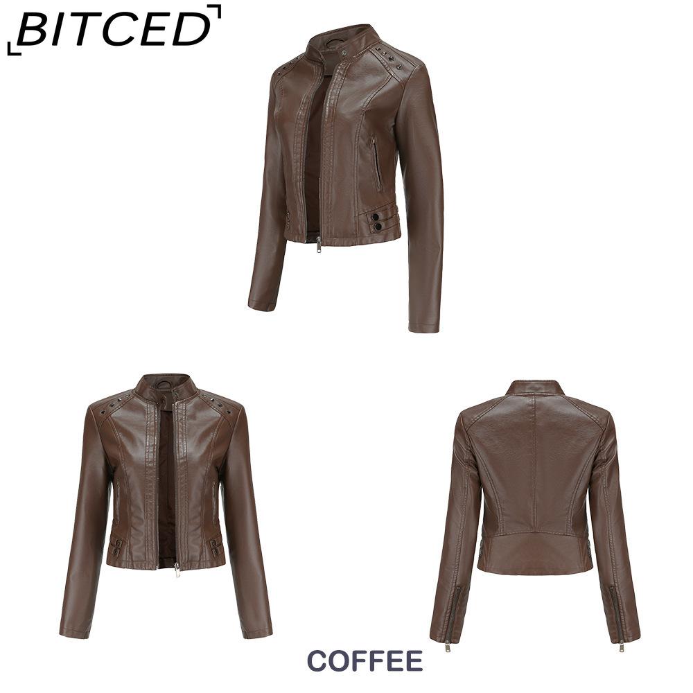 BITCED Женская кожаная куртка с шипами Весна/Осень С длинным рукавом Стойка воротник Модная куртка