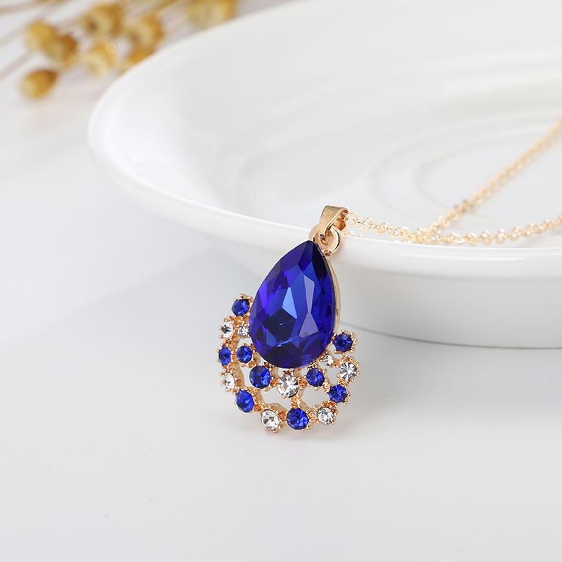 1set/3pcs (Necklace + Earrings) Women's Elegant Jewelry Set Fashion Jewelry Crystal Gemstone Diamond Drop Pendant Set Accessories