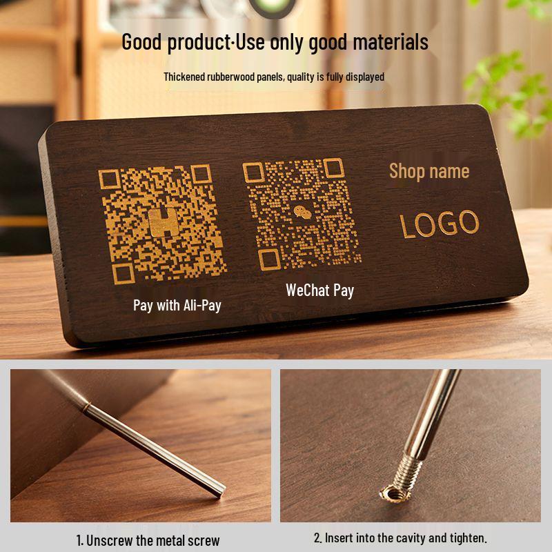 Custom Wooden QR Code Display Stand for Cashiers