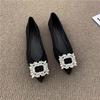 Flat Shoes Women's Spring and Autumn 2024 New Pointed Head Shallow Mouth Professional Work Shoes Rhinestone Black Fashion Single Shoes Women