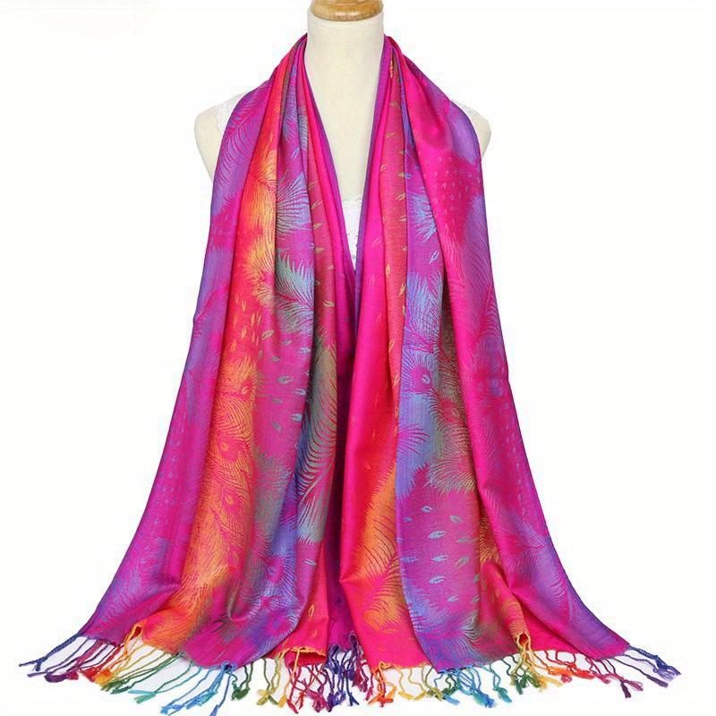 Elegant Peacock Jacquard Tassel Scarf - Gradient Color Shawl for Windproof Sunscreen - Perfect for Mardi Gras Party
