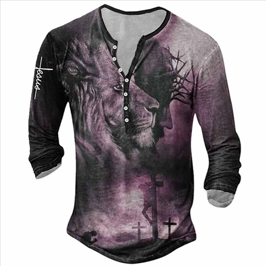 Рубашка Henry's Мужская осенняя футболка с длинным рукавом и 3D-цифровым принтом Повседневная мужская спортивная футболка с пуговицами