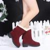 Fashion Big Red Suede Female Shoes Mid Calf Half High Tassel Round Toe Elegant with Medium Heels Ladies Snow Boots Furry Gothic Cosplay