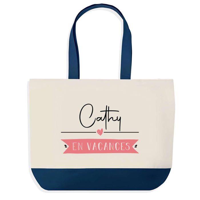Tote bag - PLANETEE - Cathy en Vacances - fond bleu - Coton - 40 x 45 cm