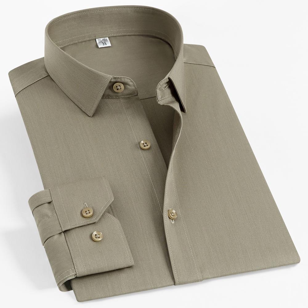 Мужская формальная рубашка с длинным рукавом из бамбукового волокна, не требующая глажки, без кармана, удобная, дышащая, готовая к бизнесу, обычного кроя, легкая в уходе