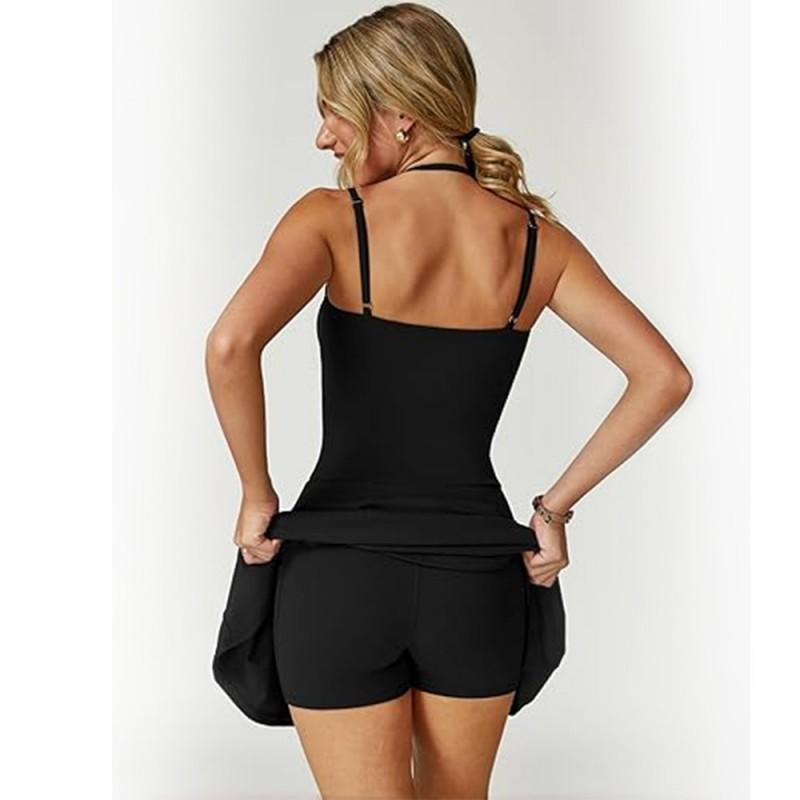 Womens Seamless Yoga Tennis Skort With Built-in Pad Anti-See-Through Sport Short Dress Gym Running Badminton
