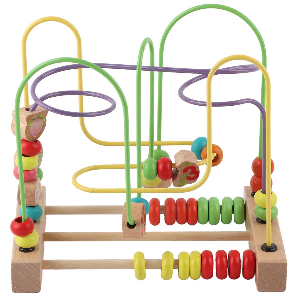 Wooden Bead Maze Activity Cube Fruits Slide Abacus Toddler Roller Coaster Educational Toy L
