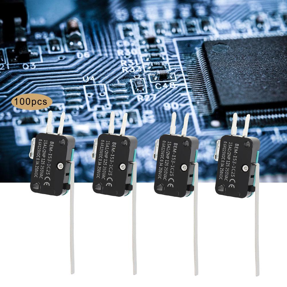 100pcs BEM Micro Switch 250VAC 15A Microswitch Self‑Reset Working Mode for Electronic