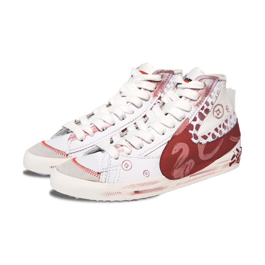 Nike Кроссовки Blazer Нескользящие Износостойкие Средней Высоты для Скейтбординга Унисекс Белый Красный DD3111-100(Команда443-)