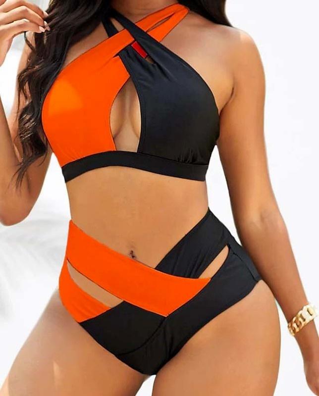 2022 модный бифуркационный новый купальник однотонный приталенный купальник с высокой талией и крестом