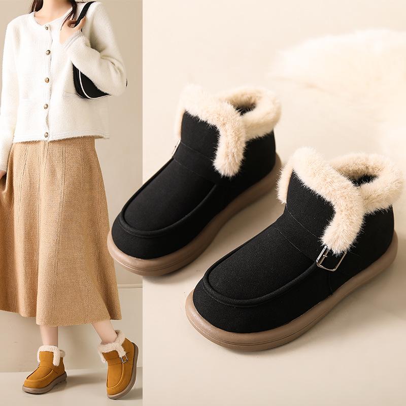 Women's Winter Plush Lined Snow Boots Outdoor Non-slip High-Top Loafers Faux Suede Ankle Boots Warm Faux Fur Lined Casual Short Booties for Female