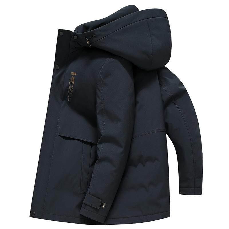 Мужская зимняя куртка средней и длинной длины со съемным капюшоном для мужчин среднего возраста. Мужская одежда.