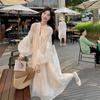 French Embroidery Lantern Sleeve Dress for Women, Spring Gentle Wind, Waist Slimming, Beautiful Fairy Skirt