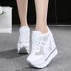 NEW Classic Women Mesh Platform Sneakers White Shoes 10CM High Heel Wedges Outdoor Breathable Casual Shoes Autumn Round Toe 2024