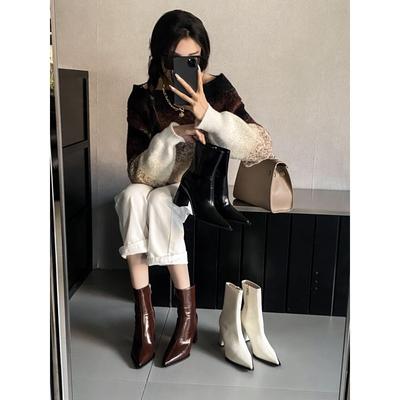 Осень-зима 2025 новая модная универсальная обувь на шпильке с острым носом, модные ботильоны на высоком каблуке