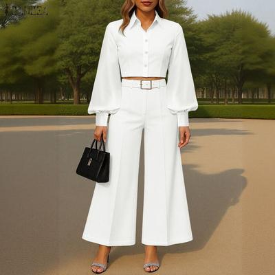 Женский повседневный костюм из двух частей с длинным рукавом и брюками