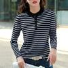 Полосатая футболка для женщин, с длинным рукавом, полуводолазка, хлопковые осенние повседневные женские футболки, свободные топы, женская одежда