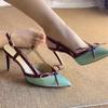 Super Good-looking Green High Heels Women's 2024 New Summer with Skirt Retro Temperament Pointed French Beautiful Sandals