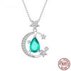 S925 серебро кулон в форме полумесяца и звезды, ожерелье, светло-зеленая цепочка на шею в виде капли воды для женщин, ювелирные изделия