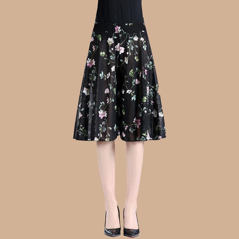 WTEMPO Женские брюки-клеш из шелка Ice Silk, весна-лето, широкие брюки, эластичная резинка с высокой талией, тонкие брюки-юбки с принтом, свободные укороченные брюки для мам