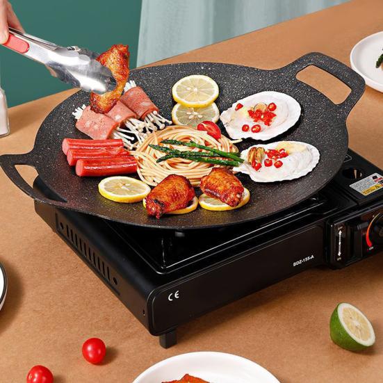 Сковорода-гриль в корейском стиле для плиты, круглая сковорода с антипригарным покрытием и ручками, сковорода-гриль для блинов для готовки в помещении