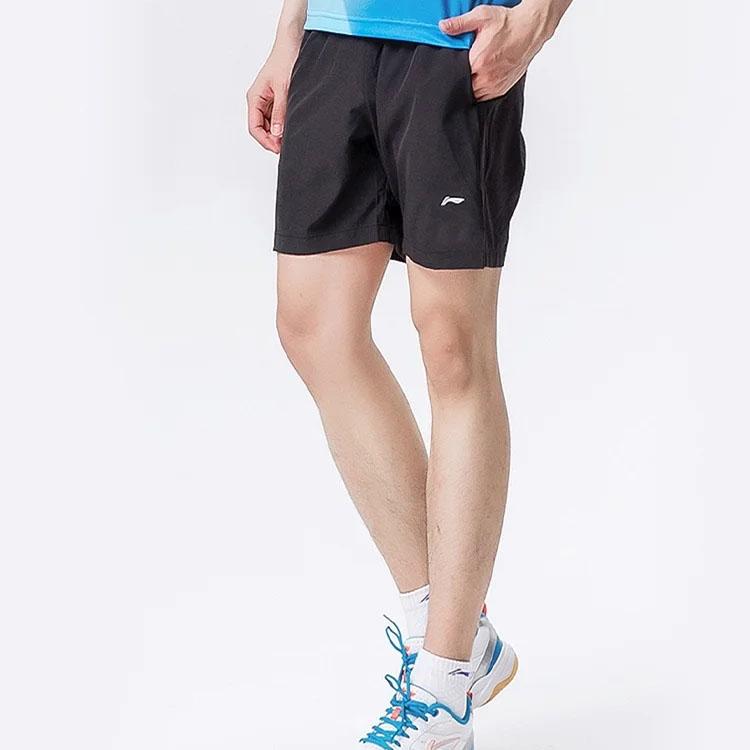 Li-Ning Однотонный дышащий тренировочный спортивный комплект из футболки с коротким рукавом и шорт, мужской комплект черного цвета AHST347-1+AKSS437-1