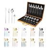24PCS Cutlery Set Stainless Knife Fork Spoon Flatware Tableware Set Gold Gift Box Portable Dinnerware Dishwasher Kitchenware
