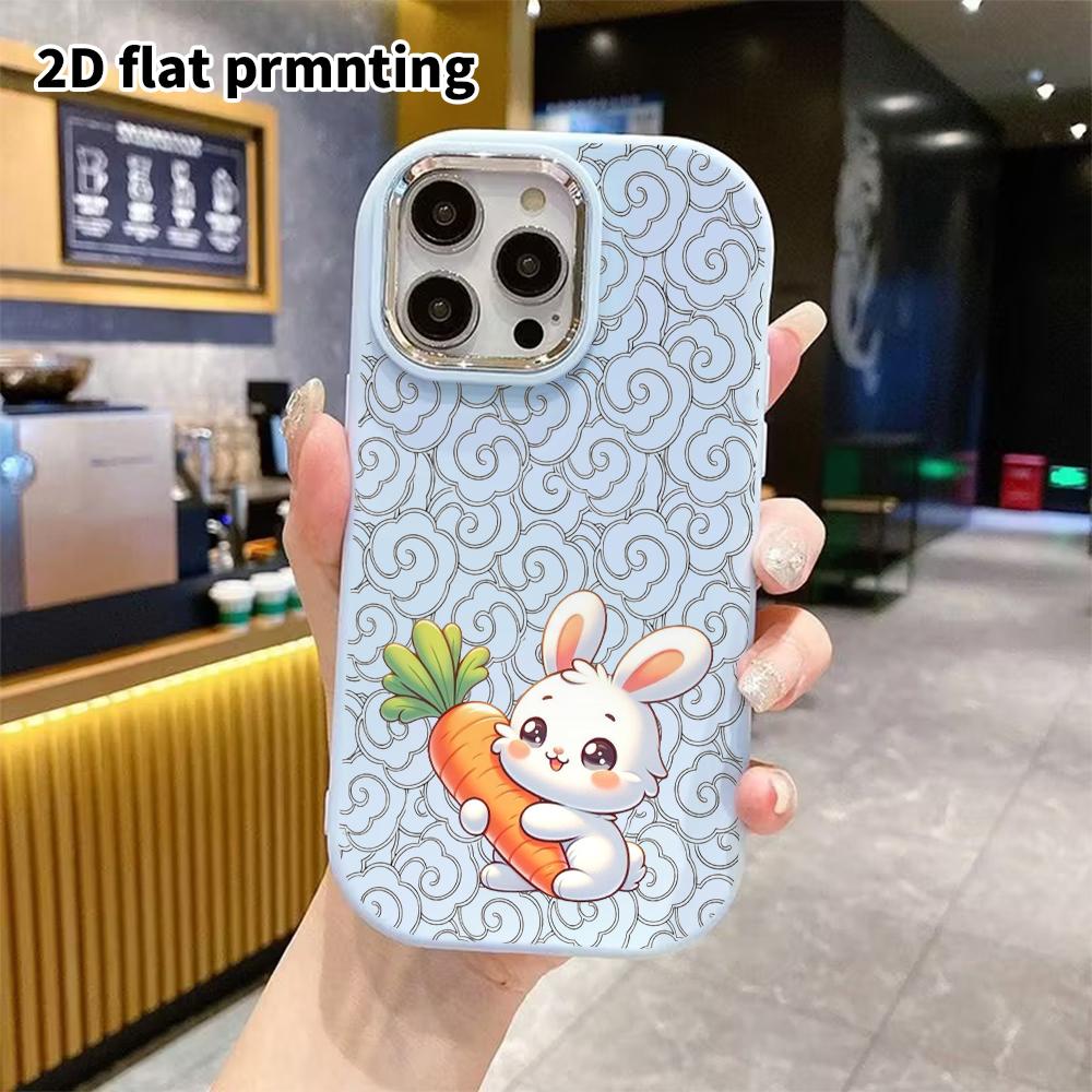 Phone Case: 2D flat design suitable for iPhone 18 17 16 15 14 13 Pro protective case, couple style, carrot white rabbit, Christmas and Halloween gifts