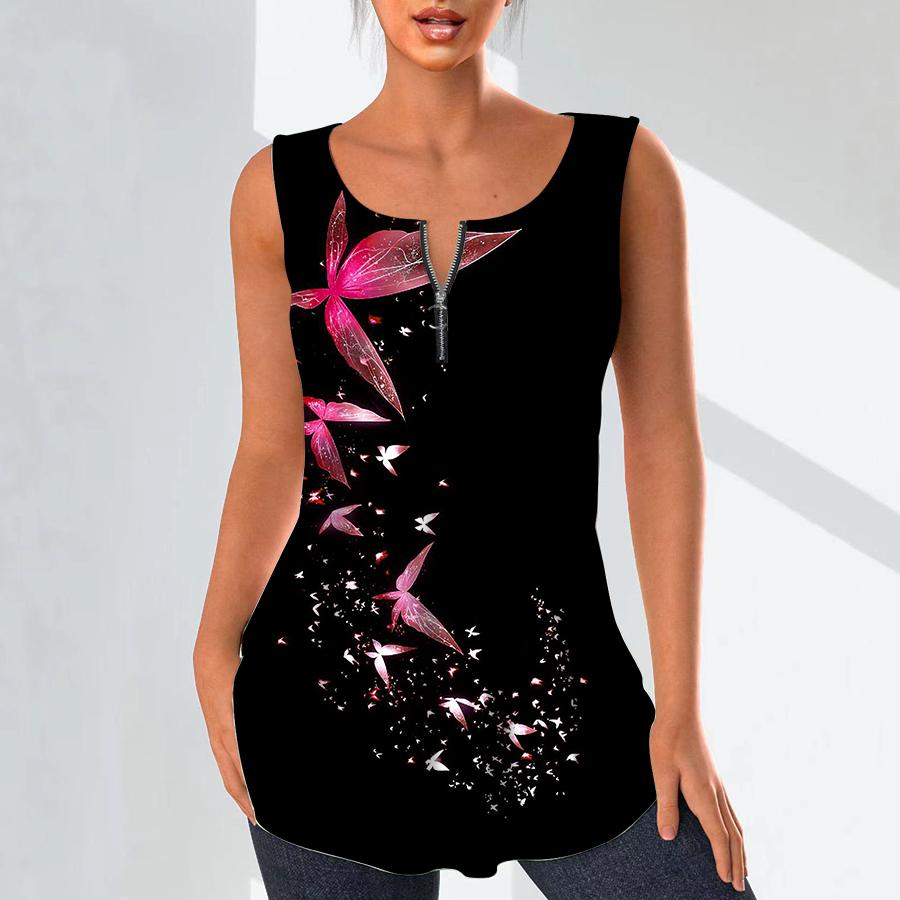 Женская мода рубашки с v-образным вырезом повседневные топы футболка женская 3D красивая жилетка с принтом бабочки плюс размер блузка без рукавов топы на бретелях