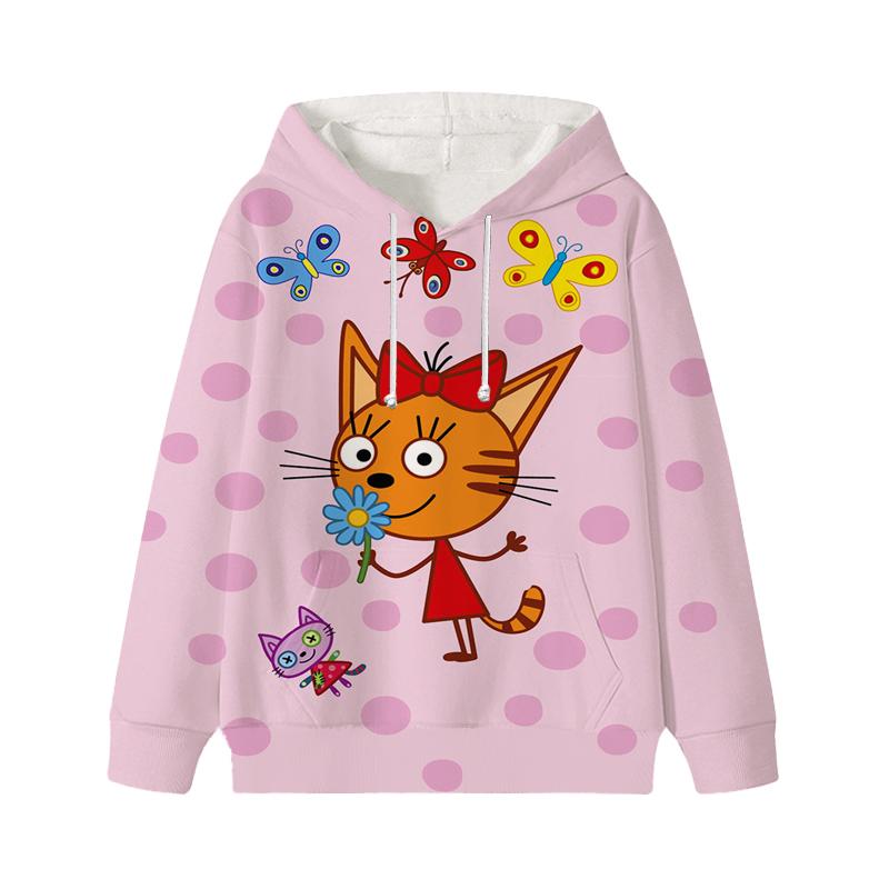 Толстовка с капюшоном Three Kittens E-cat Family для детей, милая детская осенняя толстовка с рисунком манги, детская одежда для девочек и мальчиков, толстовки с капюшоном