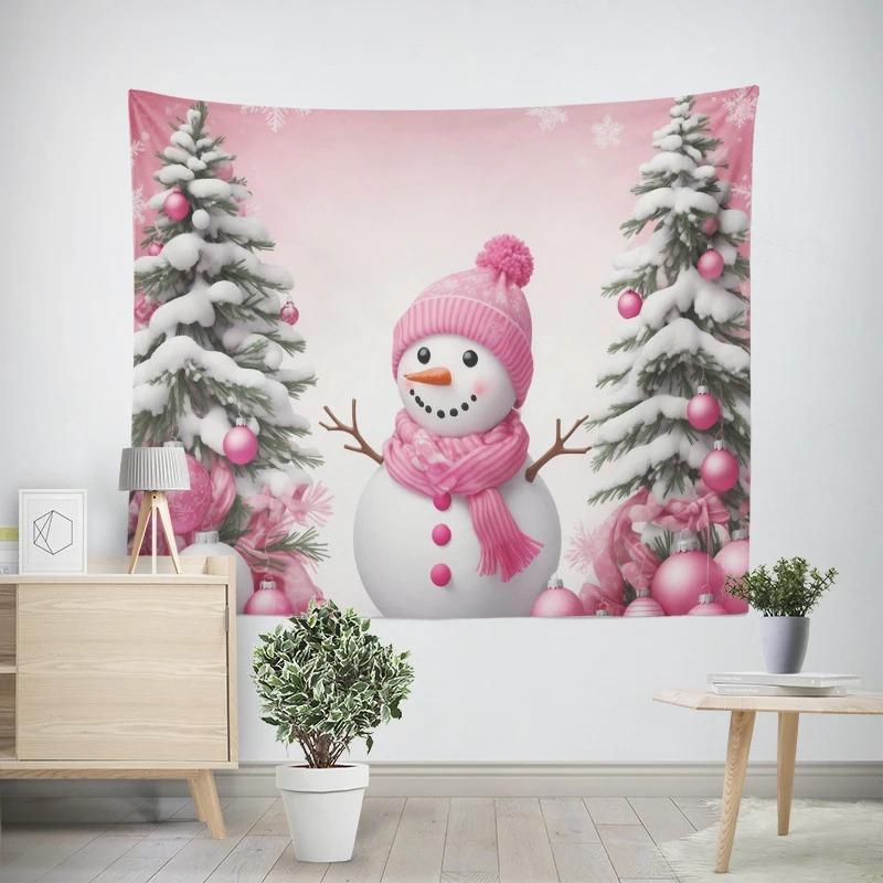 Рождество Новый год Розовый узор снеговика Гостиная Спальня Декоративный гобелен