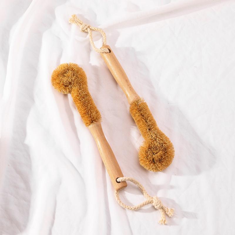 Kitchen Scrub Brush Coconut Fiber Bristle with Wooden Handle Dish Brush Natural Household Cleaning Brushes for Dish Pan Bottle