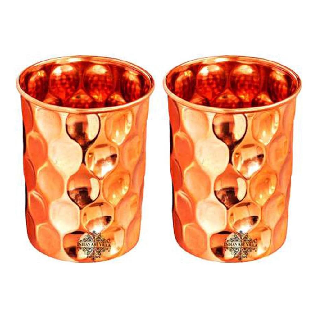 Pure Copper Drinkware Gift Set of 1 Jug & 2 Glass with Gift Box & Diamond Hammered Design, Jug-1.5 Litre & Glass-300 ML