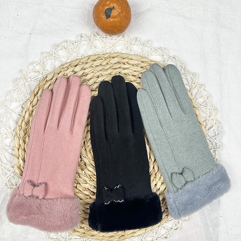 Теплые перчатки Bow Warm, женские утолщенные бархатные перчатки для езды на велосипеде, устойчивые к холоду, могут касаться экрана